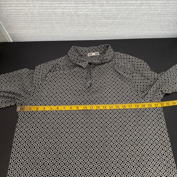 Pleione Black Geometric Collared Keyhole Neck Long Sleeve Career Top Size Large - Picture 7 of 9